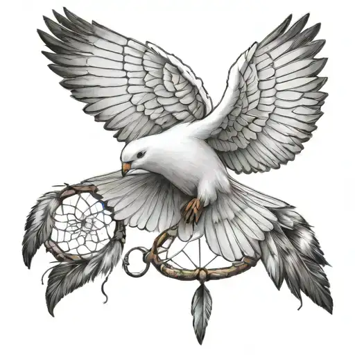 Dove Carrying A Dream Catcher