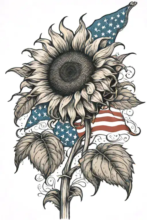 American Flag As A Sunflower Blooming