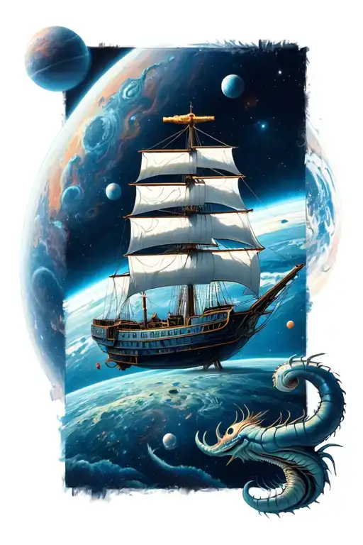 Space Station Planet Nebula Naughtical Galleon Sea Creature