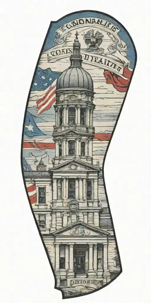 Gonzales Texas Come And Take It Flag With The Gonzales County Courthouse