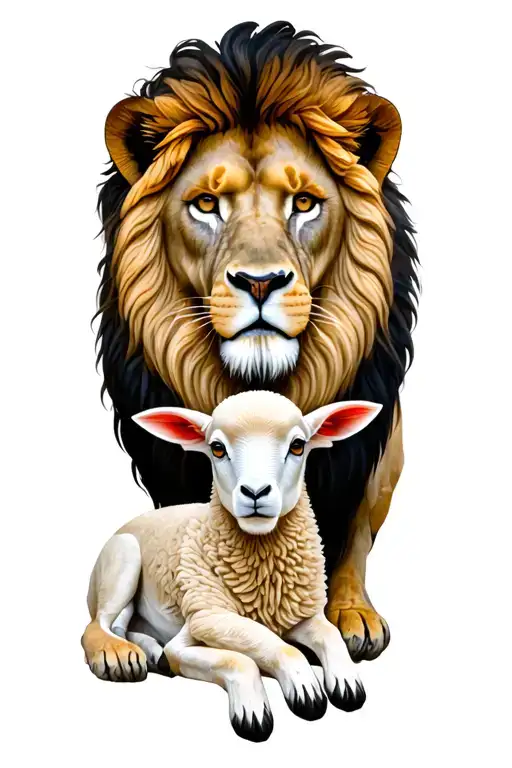 Lion Of Juda Realistic With Lamb Laying Next To Him