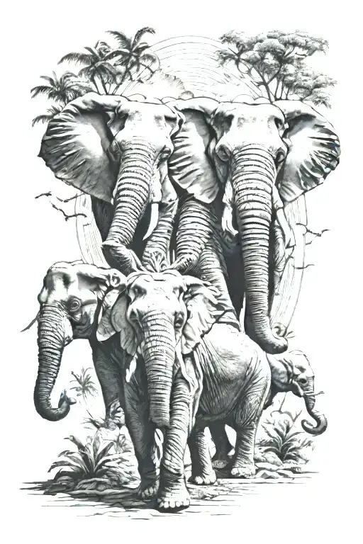 Elephants Walking To Heaven Gates