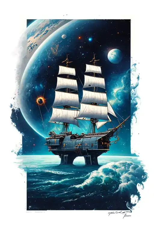 Space Station Planet Nebula Naughtical Galleon Sea Creature