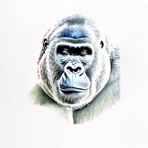 Realistic Portrait Of A Gorilla Surrounded By Lush Greenery