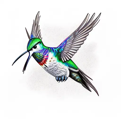 Hummingbird Phoenix And Great Owl With Mountains In Background And Clover Field In Foreground