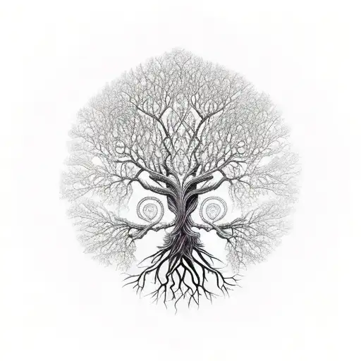 An Intricate Tree Of Life With Roots Extending Into The Shape Of Interconnected Hearts