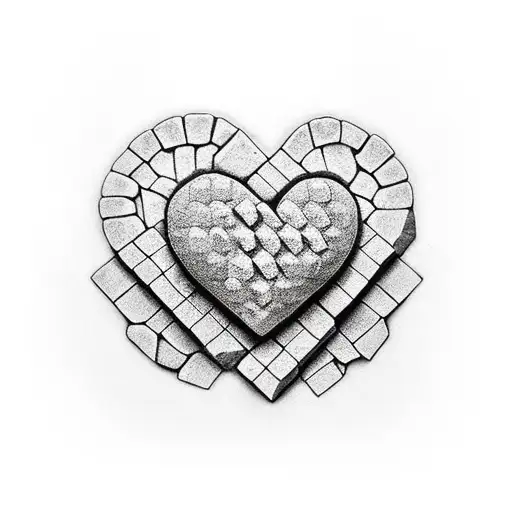 3D Heart Made From Bricks With Some Bricks Missing Having Flowers And Snakes Coming Out