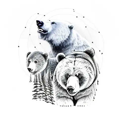 Mountain Scene With Bear And A Cub