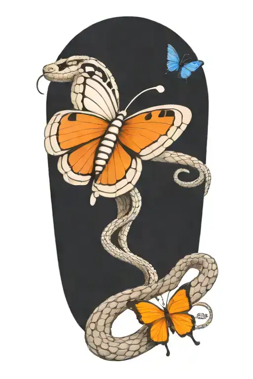 Snake And Butterfly Resting Her Chin