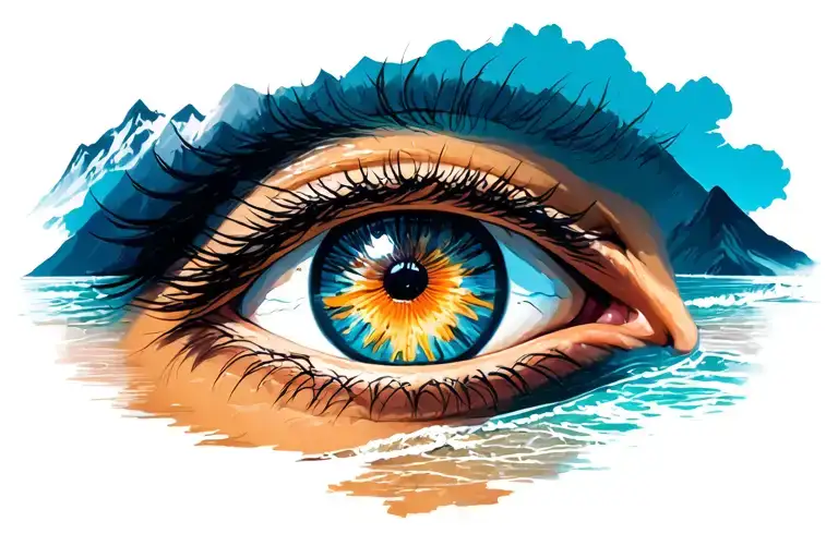 Eyes With Beach And Mountain Border