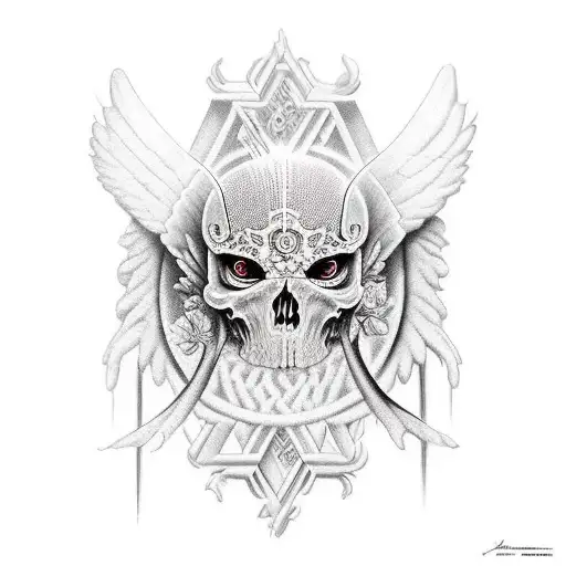 Angel De Alas Abiertas Con Lanza Apuntando Hacia Abajo