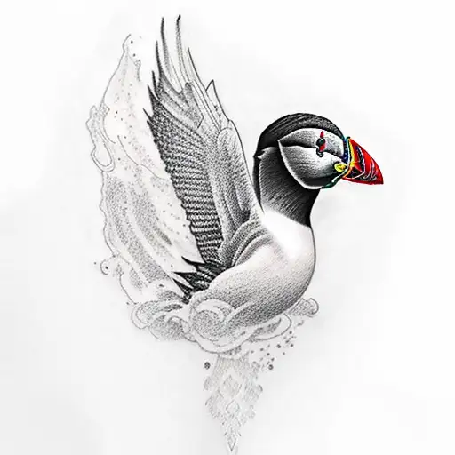 Half Arm Black Tatto Waterfalls And Puffin