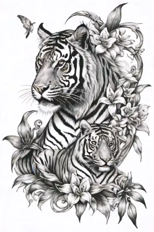 Horse And Tiger Surrounded By Lillys