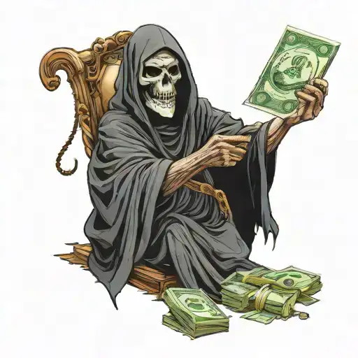 Grim Reaper Spreading Money With A Cigar In His Mouth