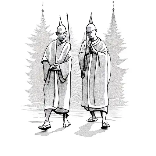 2 Monks On Separate Paths Walking Down A Mountain