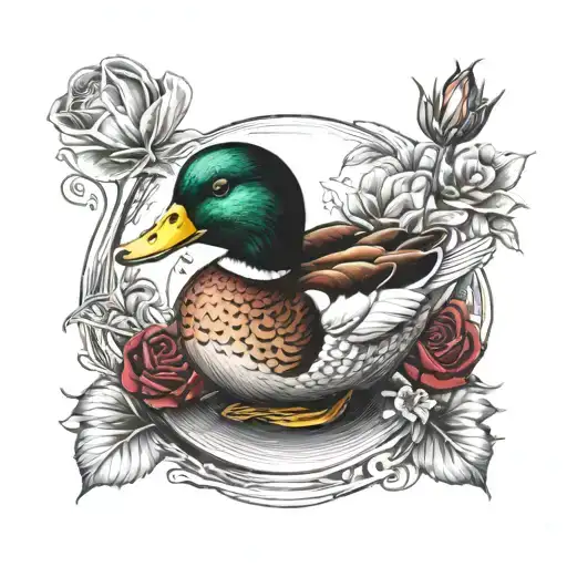 Duck With Red Rose And Amythest Crystal Ball
