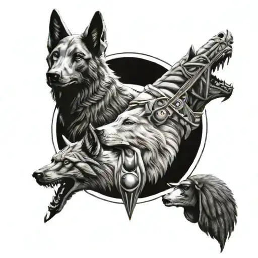 Wolf And Anubis And Girl