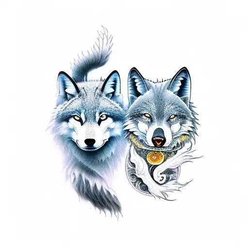 Yin And Yang Wolf And Fox With Wildlife