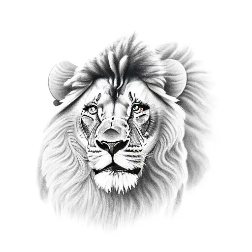 A Realistic Portrait Of A Female Firefighter With A Lion In The Background