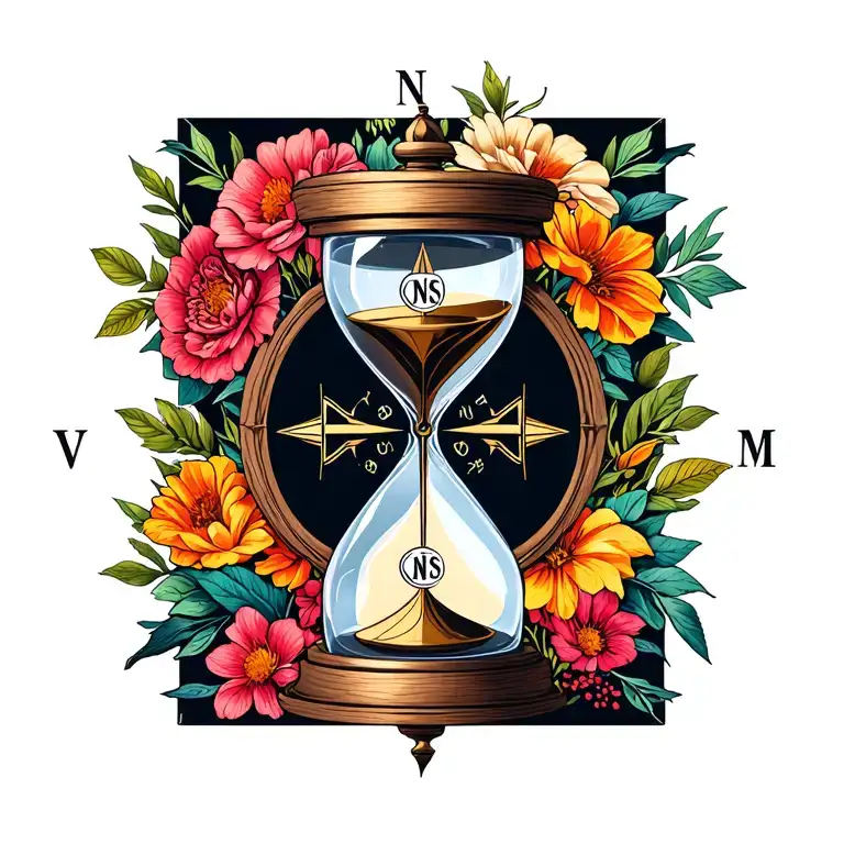 Hourglass And Compass Floral Sleeve