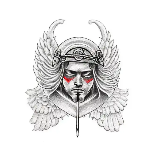 A Memorial Tattoo Of A Motorcycle Helmet With Angel Wings
