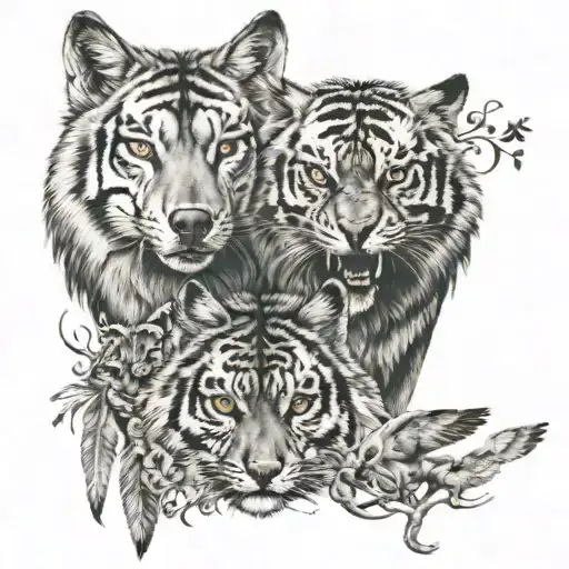 Wolf With Owl With Tiger Face