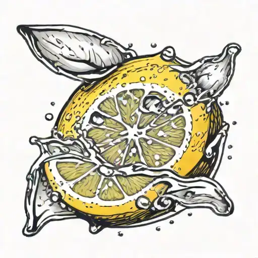 A Finger Going Inside A Lemon With Water Drops On The Bottom Side