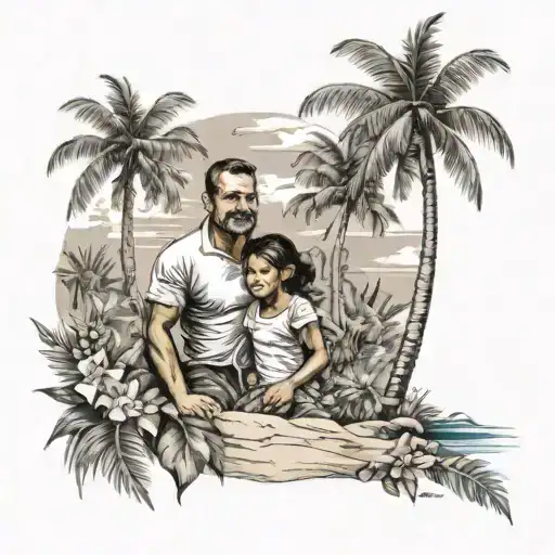 Tropical Island Dad And Daughter