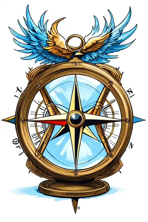 Hour Glass With Compass Rose Intertwined