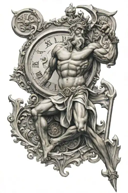 Poseidon Holding The Trident Imbedded In Clock