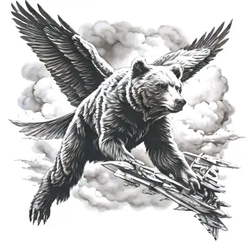 A Majestic Bear Soaring Through The Sky On The Wings Of An F18 Aircraft