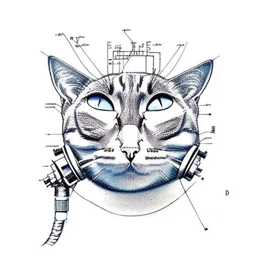 An Engineer's Blueprint Of A Cat Wearing Roller Skates