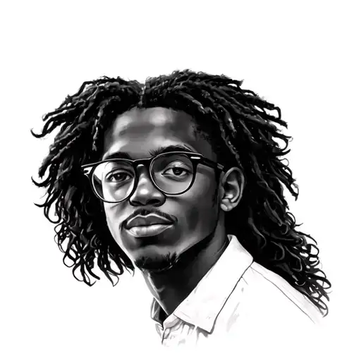 Black Boy Long Curly Hair With Glasses Realistic Portrait