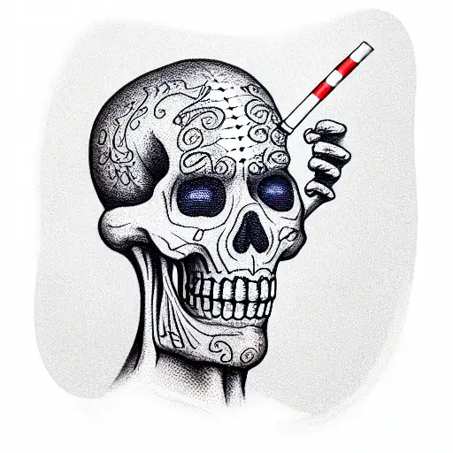 Skeleton Man Smoking Cigarette
