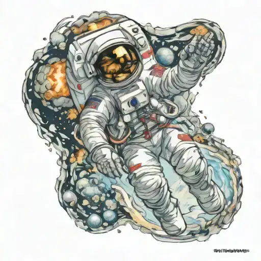 Astronaut Floating In Space Burning World Map