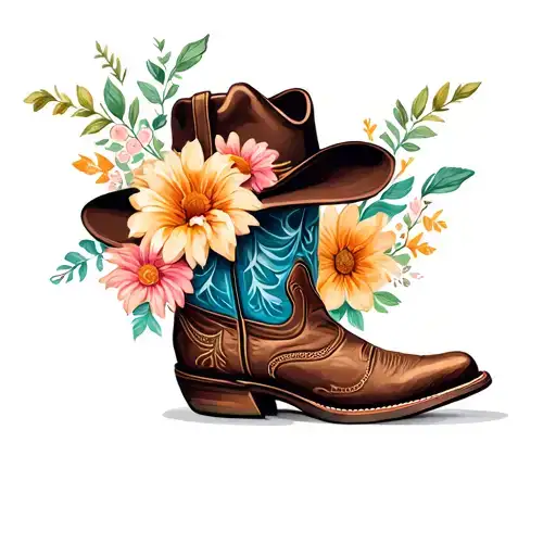 Cowboy Boot And Hat And Flowers