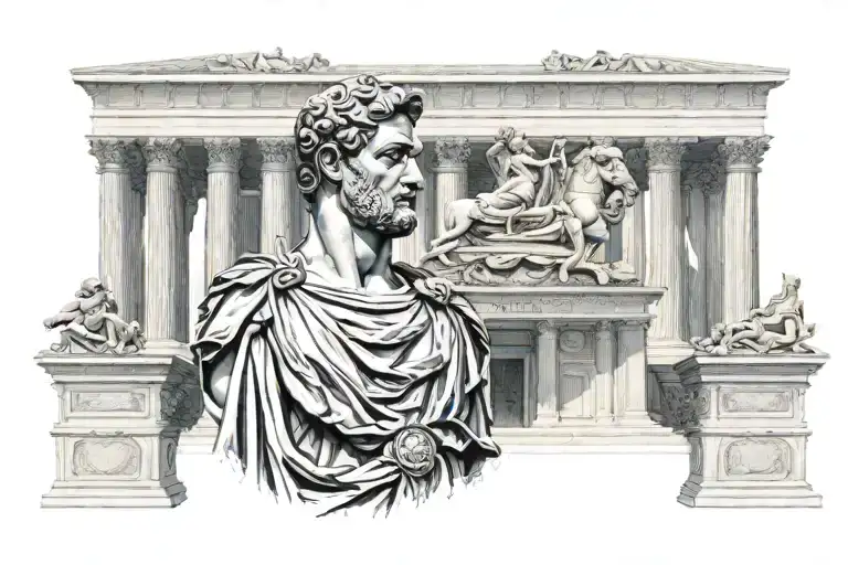 Roman Emperor In Front Of Columns Being The Structure