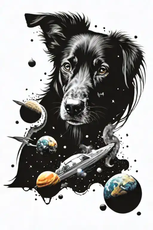A Dog Surrounded By Planets And The Universe With Stars