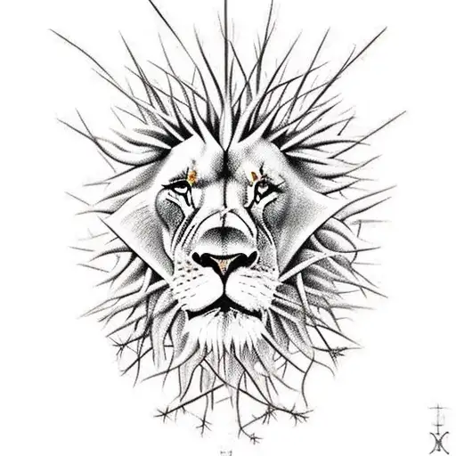 A Lion Head With A Crown Of Thorns Above The Crucifixion