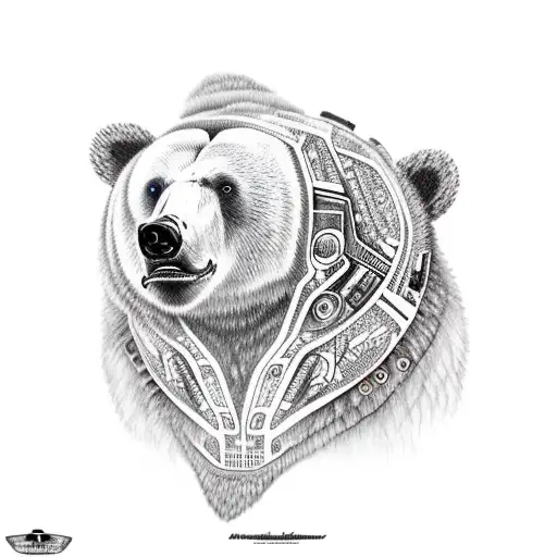 Tribal Cyborg Bear In Artic