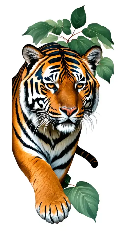 Tiger Lurking Behind Leaves