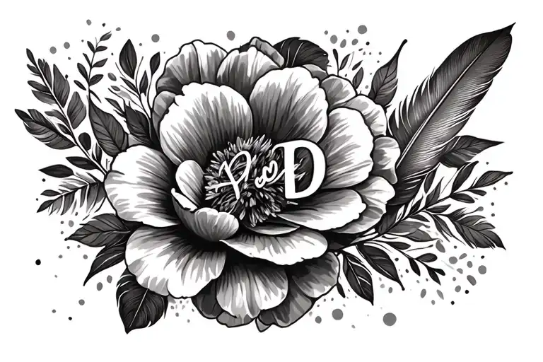 Big Flower Saying Mom And Dad With A Feather Background