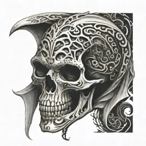 Tribal Tattoo Grim Reaper Horned Skull Of A Snake