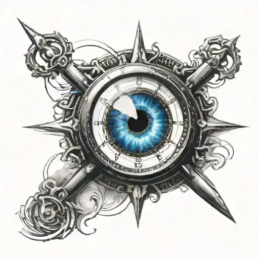 Blue Eye Staring At You Inside Of A Black Compass