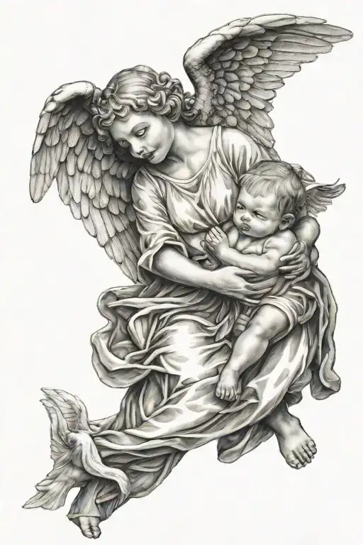 Angel Holding Baby Angel Playing