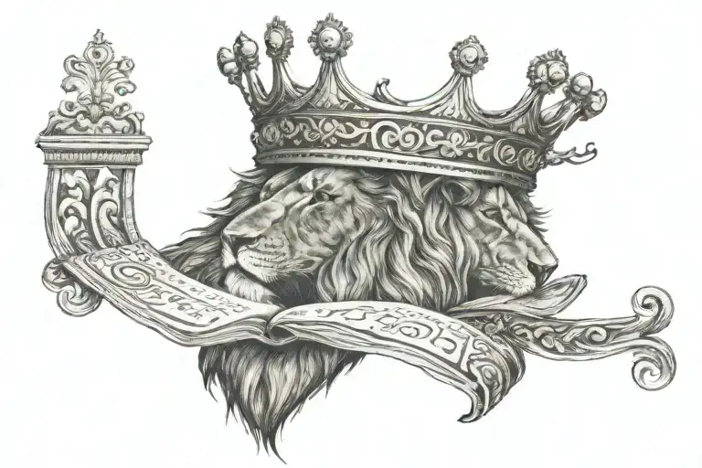 Lion Face Wearing A Crown Holding Book