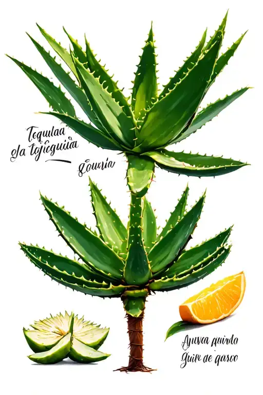 Agave Plant With Spanish Writing On The Leaves Of The Different Types Of Tequila