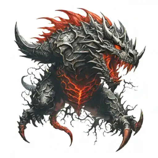 Deathwing From Warcraft With Dark Clouds And Red Lightning Surrounding It