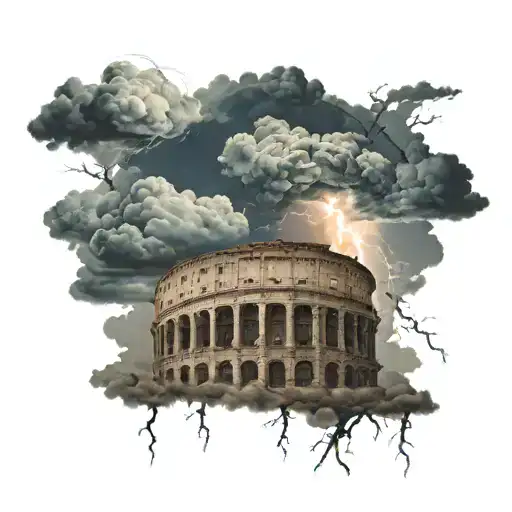 Clouds With Lightning And Above Them A Dark Coliseum With Lightning