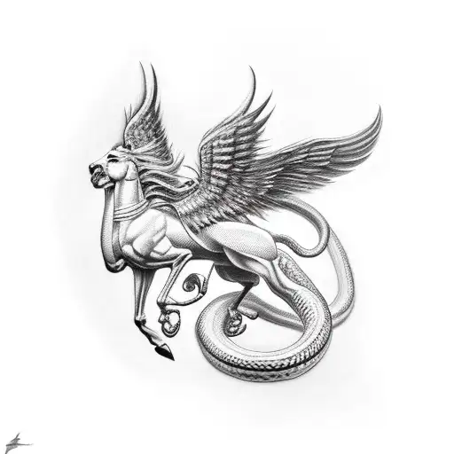 Winged Centaur Facing Snake